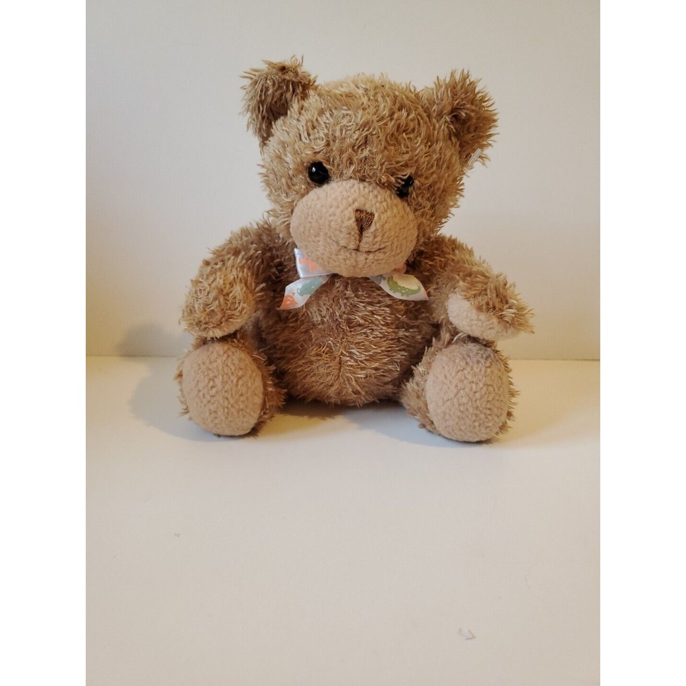 Carter's Tykes Rattle‎ TEDDY BEAR Soft Fuzzy 9in Plush Animal Print Bow